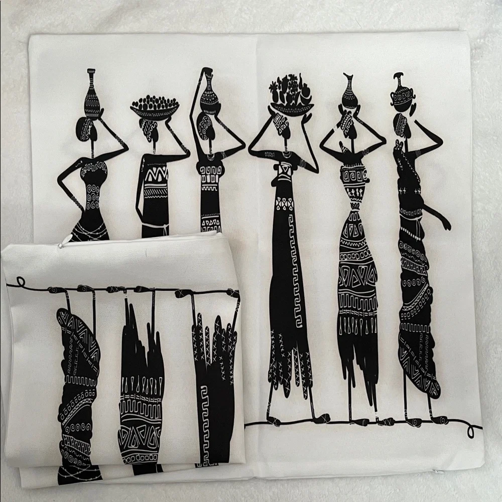 Black and White Tribal Pillow Covers 16”x 16” - Picture 2 of 3